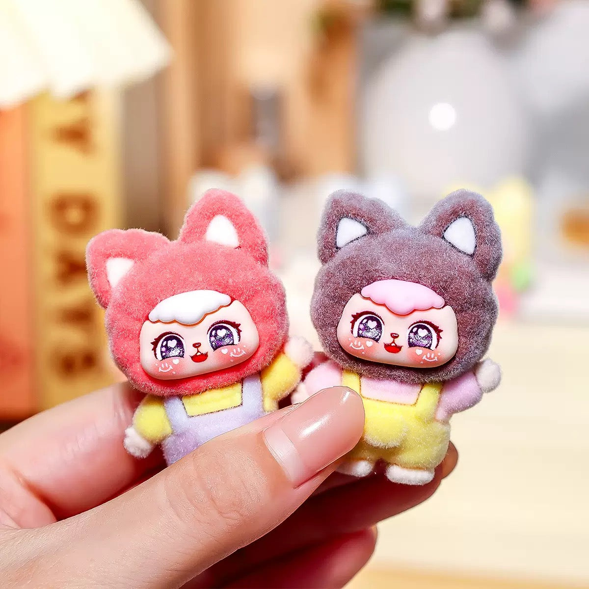 【ペアリングゲーム専用】植毛スウィートキャット梨々ミニフィギュア｜DIY キーホルダー｜デスクトップオブジェ